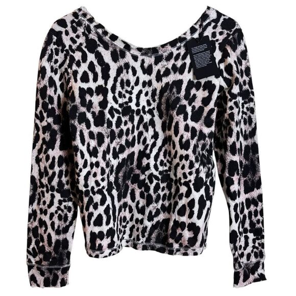 NEW Chaser Cross Back Animal Print Leopard Sweatshirt Top Size Small Comfy Cozy - Picture 1 of 6